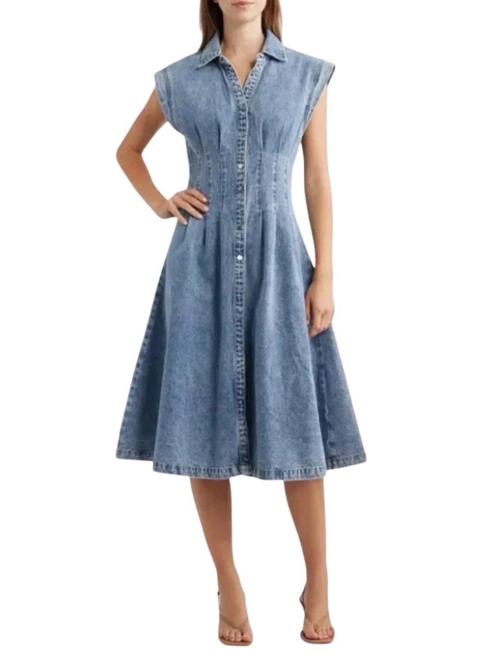 Torn By Ronny Kobo Edie Pleat Waist Denim Shirt Dress